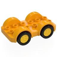 Duplo Car Base 2 x 6 - 4 Yellow Wheels with Black Tires on 4 Fixed Axles em Laranja vivo claro