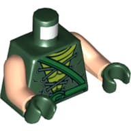Torso, Tunic with Laces, Lime Shirt, Bright Green Belt, 'G' Buckle Print (Green Arrow), Light Nougat Arms, Dark Green Hands