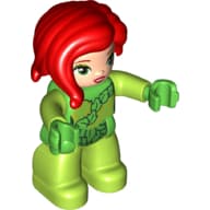 Duplo Figure with Long Hair Section in Front, Lime Legs, Lime Hands, Green Leaves Print (Poison Ivy)