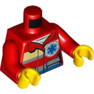 Torso, Jacket with Bright Light Yellow with Blue Star of Life Logo Print, Red Arms, Yellow Hands
