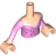Minidoll Torso Girl with Bright Pink Top with Magenta Stars and Pink Sleeves Print with Light Nougat Arms and Hands
