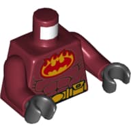 Torso, Bodysuit, Red Flaming Batman Logo, Yellow Utility Belt, Muscles Print, Dark Red Arms, Black Hands
