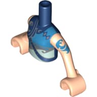 Minidoll Torso Girl with Armored Top, Blue, Silver, Light Aqua Trim, Water Icon, Blue Tattoo Print, Light Nougat Arms and Hands