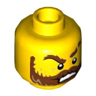 Minifig Head Dwayne, Brown Beard, Eye Brows, Mustache, Angry / Scared Print