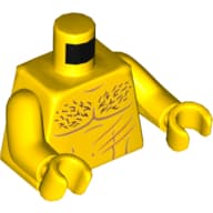 Torso, Bare Chest with Muscles Outline and Curly Hair, Slash Marks Print, Yellow Arms and Hands