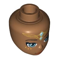 Minidoll Head, Metallic Blue Eyes, Pink Lips, Gold and Metallic Blue Elves Tribal Print (Lumia)