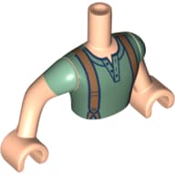 Minidoll Torso Man with Sand Green Shirt with Brown Suspenders Print, Light Nougat Arms and Hands