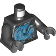 Torso, Robe with Pearl Titanium Sash and Water Swirl Print (Nya), Black Arms, Dark Bluish Gray Hands