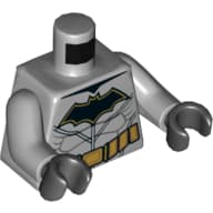 Torso Muscles, Gold Utility Belt, Black with Gold Outline Batman Logo Print, Light Bluish Gray Arms, Black Hands