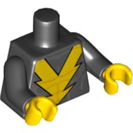 Torso Muscles, "V", Yellow Lightning Print, Black Arms, Yellow Hands