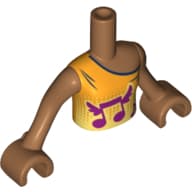 Minidoll Torso Girl with Bright Light Orange Top with Winged Music Notes Print, Medium Nougat Arms and Hands