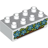 Duplo Brick 2 x 4 with Medium Azure Flowers, Leaves Print