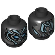 Minifig Head Black Panther, Armor, Blue Eyes, Metallic Blue Panels Print