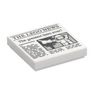 Tile 2 x 2 with 'THE LEGO NEWS' and 'The greatest hero ever!' Print