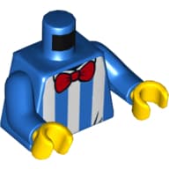Torso, Shirt with White Stripes and Red Bow Tie Print, Blue Arms, Yellow Hands