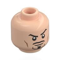 Minifig Head Iron Man (Tony Stark), Eyebrows, Goatee, Raised Eyebrow / Light Blue Heads Up Display Print