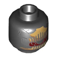 Minifig Head Outrider, Metallic Gold Comb Above and Below Red Eye, Metallic Gold Scales on Back Print [Hollow Stud]