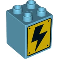 Duplo Brick 2 x 2 x 2 with Power Hazard Electric Lightning Bolt Print
