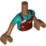 Minidoll Torso Boy with Dark Red Overall, Dark Azure Shirt, Name Tag, Grease Stains Print, Medium Nougat Arms and Hands
