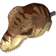 Animal Body Part, Dinosaur, Tyrannosaurus Rex Head with Pin, Dark Tan Top and Reddish Brown Stripes Print