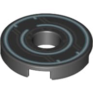 Tile Round 2 x 2 with Hole with Blue Circles, Dark Bluish Gray Circuity Print