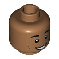 Minifig Head Dean Thomas, Eyebrows, Reddish Brown Cheek Lines, Wide Grin Print [Hollow Stud]