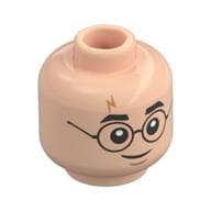 Minifig Head Harry Potter, Glasses, Eyebrows, Dark Orange Lightning Scar, Grin / Scared Print