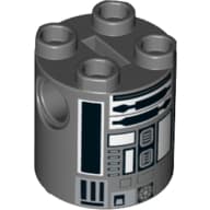 Brick Round 2 x 2 x 2 Robot Body with Black And White Astromech Droid Print (R2-Q2)