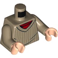 Torso Sweater with Vertical White Stripes over Red Undershirt Print, Dark Tan Arms, Light Nougat Hands