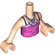 Minidoll Torso Girl with Dark Pink Dress/Top, Dark Blue Straps, Necklace Print, Light Nougat Arms And Hands