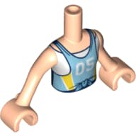 Minidoll Torso Girl with Medium Blue Sport Jersey with White 05, Yellow Stripes, White Under Shirt Print, Light Nougat Arms And Hands