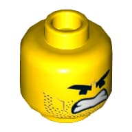 Minifig Head Rex Dangervest, Dual Sided, Eyebrows, Stubble, Open Smile / Open Mouth Angry Print [Hollow Stud]