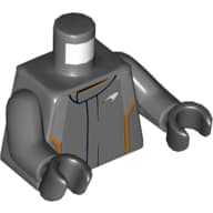 Torso Racing Jacket, Orange Trim Print, Dark Bluish Gray Arms, Black Hands