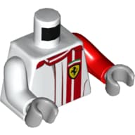 Torso, Odd Arms, Racing Jacket with Ferrari Logo, Red Stripes Print, Left Red Arm, Right White Arm, Light Bluish Gray Hands