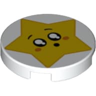 Tile Round 2 x 2 with Yellow Star with Surprised Face Print