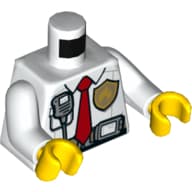 Torso, Shirt, Fire Badge, Radio, Utility Belt with Screen, Red Tie Print, White Arms, Yellow Hands