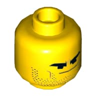 Minifig Head Rex Dangervest, Dual Sided, Thick Eyebrows and Stubble, Closed Eyes Open Mouth / Smirk with Lowered Eyebrows Print [Hollow Stud]