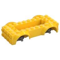 Vehicle Base 4 x 10 x 2 1/2 with Mudguards, Wheel Pins and 6 x 2 Centre Recess with 3 Holes, Light Bluish Gray Wheel Holders em Amarelo