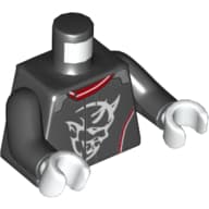 Torso, Racing Jacket, Red and White Trim, White Demon Head Print, Black Arms, White Hands