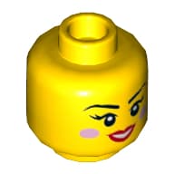 Minifig Head Candy Rapper, Dual Sided, Bright Pink Blush, Red Lips, Smiling / Winking Right Eye Print [Hollow Stud]