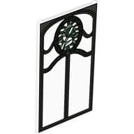 Glass for Window 1 x 4 x 6 with Ornate Silver Frame and Dark Green and Sand Green Oval Stained Glass Print em Transparente