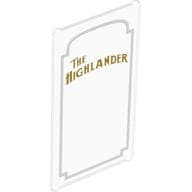 Glass for Window 1 x 4 x 6 with 'THE HIGHLANDER' and White Decorative Border Print