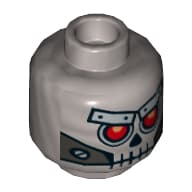 Minifig Head Robo Skeleton, Skull with Red Eyes, Metal Eyebrows with Rivets and Metal Jaw with Screws Print [Hollow Stud]