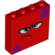 Brick 1 x 4 x 3 with Magenta Squares, Angry/Disgruntled Face, Blue Eyes Print