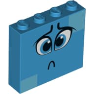 Brick 1 x 4 x 3 with Sad Face, Blue Eyes, Medium Azure Squares em Celeste escuro