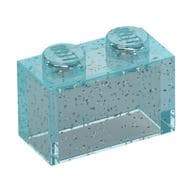 Brick 1 x 2 without Bottom Tube em Azul claro translúcido com glitter