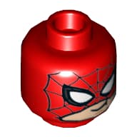 Minifig Head Spider-man, Mask, Raised, Uncovered Mouth, Smile / Smirk