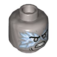 Minifig Head Zane, Silver Eyes, Angry, Teeth, Bright Light Blue/White Flames