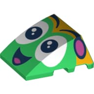Brick Wedged, Curved 4 x 3 No Studs with Face, Black Eyes, Open Smile Mouth Print