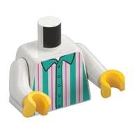 Torso, Shirt with Dark Pink and Dark Turquoise Vertical Stripes Print, White Arms, Yellow Hands